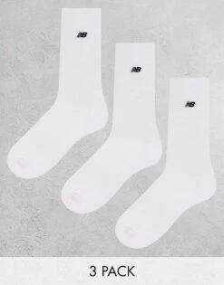 New Balance Embroidered Logo Crew Socks 3 Pack In White For Men