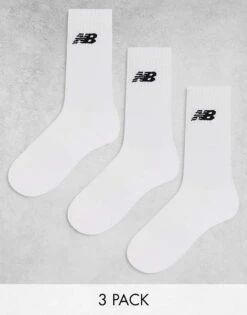 New Balance Logo Crew Socks 3 Pack In White For Men