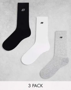 New Balance Embroidered Logo Crew Socks 3 Pack In Multi For Unisex