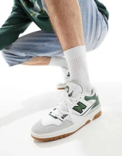 New Balance 550 Trainers With Suede Toe In White And Green For Unisex -New Balance Shop 205337570 1 white 1