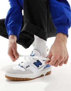 New Balance 550 Trainers With Suede Toe In White And Blue For Unisex