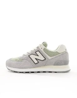 New Balance 574 Suede Trainers In Grey And Green For Unisex -New Balance Shop 205508997 2