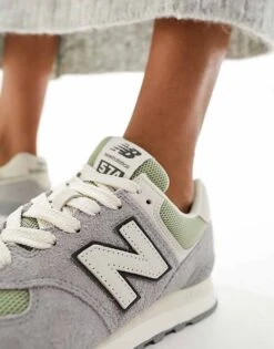 New Balance 574 Suede Trainers In Grey And Green For Unisex -New Balance Shop 205508997 3