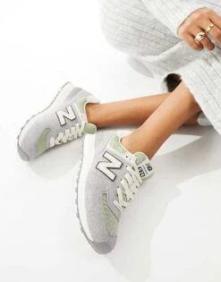 New Balance 574 Suede Trainers In Grey And Green For Unisex -New Balance Shop 205508997 4