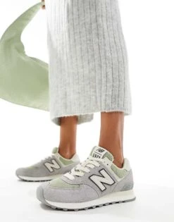 New Balance 574 Suede Trainers In Grey And Green For Unisex -New Balance Shop 205508997 5