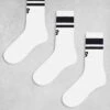 New Balance Logo Stripe Sock 3 Pack In White For Unisex