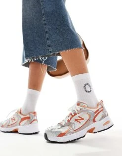 New Balance 530 Trainers In White And Orange For Unisex