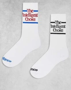 New Balance 2 Pack Slogan Crew Socks In White For Men -New Balance Shop 207281067 1 white 1