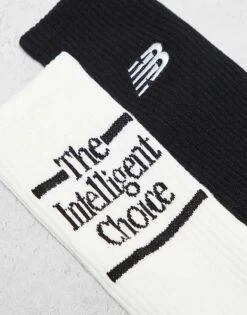 New Balance 2 Pack Slogan Crew Socks In Black And Cream For Men -New Balance Shop 207281078 3