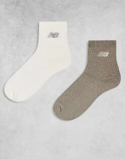 New Balance 2 Pack Waffle Ankle Socks In Cream And Beige For Men