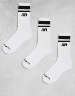 New Balance 3 Pack Mid Socks In White Stripe For Men