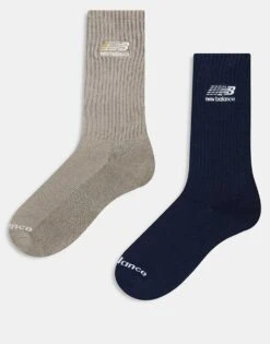 New Balance 2 Pack Ribbed Crew Socks In Navy And Light Brown For Men Multi -New Balance Shop 207281108 1 multi 1