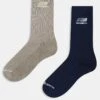New Balance 2 Pack Ribbed Crew Socks In Navy And Light Brown For Men Multi