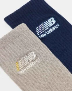 New Balance 2 Pack Ribbed Crew Socks In Navy And Light Brown For Men Multi -New Balance Shop 207281108 3