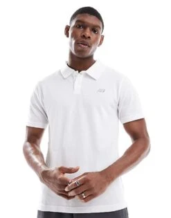 New Balance Cotton Pique Polo In White For Men